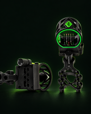 LW-M1 five-pin archery sight, two views in a dark green studio